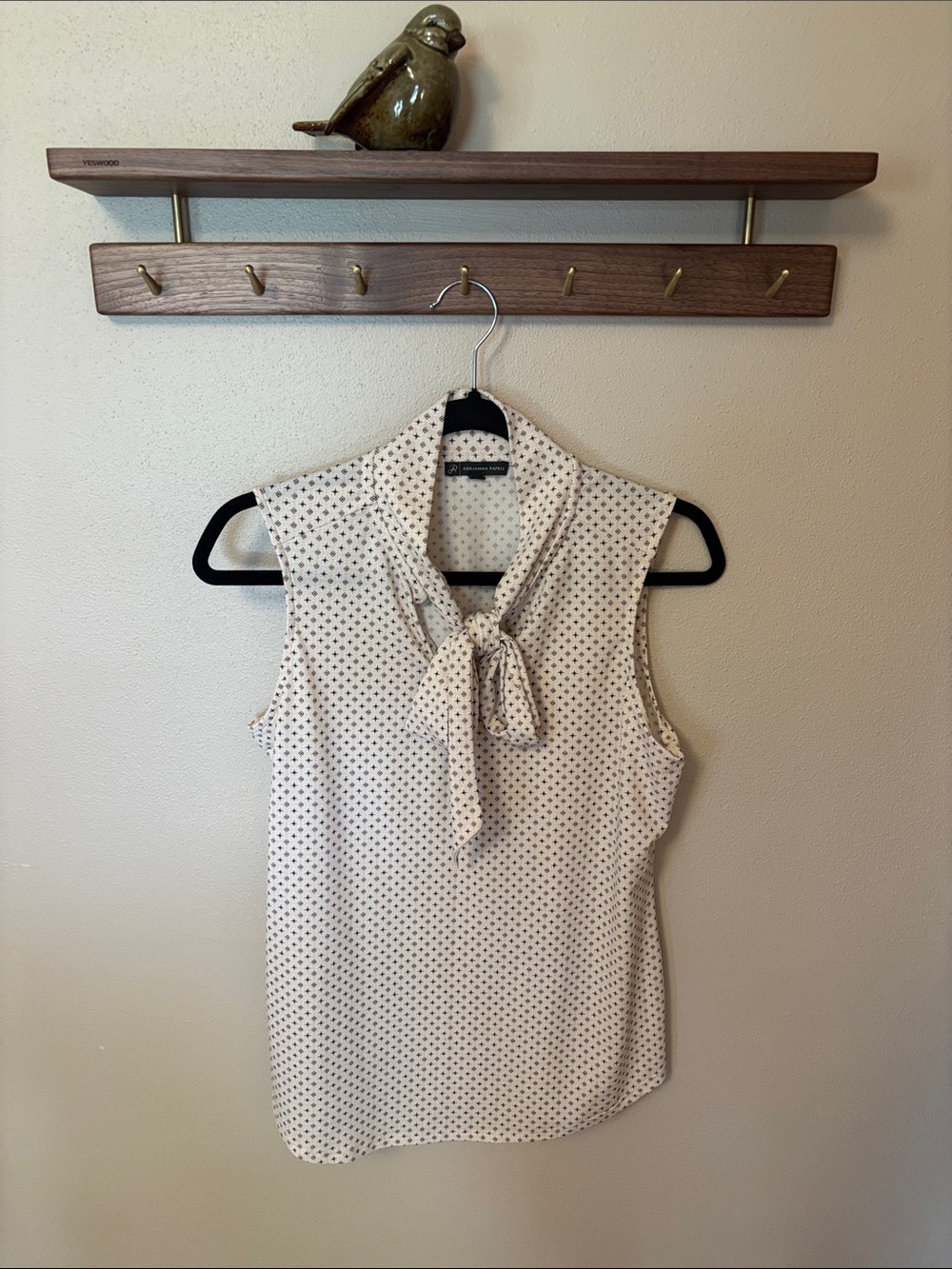 Adrianna Papell Sleeveless Tie-Neck Polka Dot Top - White & Black